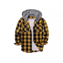 跨境新款亚马逊法拉绒格子连帽寸衫欧美尺码双袋盖连帽衬衫男休闲