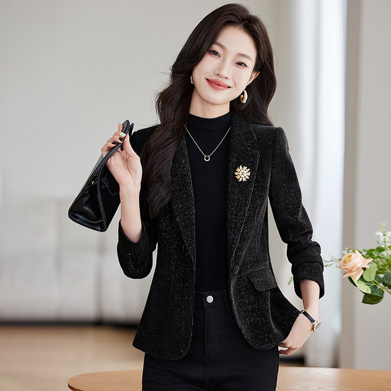 Golden Velvet Suit suit Women's Spring and Autumn 2024 New Temperament Goddess Fan High-end Socialite Professional Suit Jacket