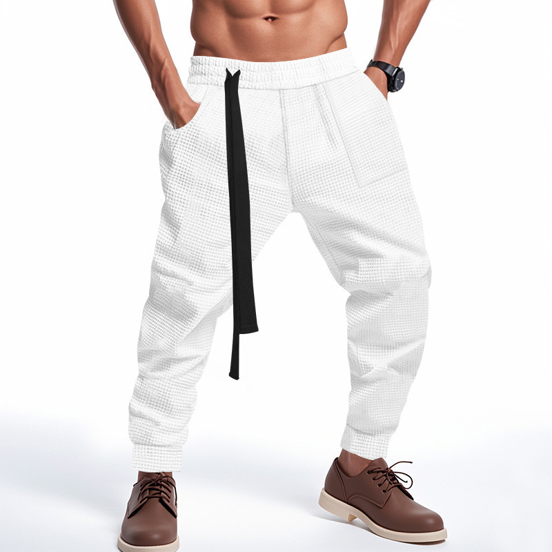 Cross-Border Independent American Men's High Street Slim-Fit Casual Sports Waffle Breathable Jogging Trendy Long Pants