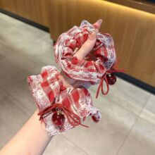 红色樱桃蝴蝶结方巾大肠发圈韩系高级感扎马尾高弹力简约头绳发饰