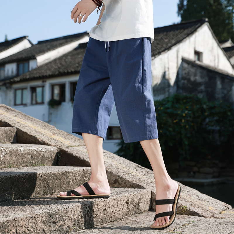 New Chinese Style Cotton Linen Shorts Men's Summer Outer Wear Pants Loose plus size Capri Pants Pure Cotton Pants Fashionable Casual Pants