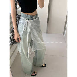 忆可达 浅蓝色阔腿裤女2026早春新款高腰直筒宽松显瘦垂感拖地裤