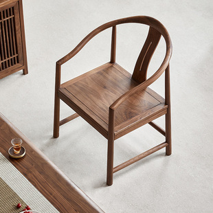 Round-legged solid wood round-legged chair for family reception New Chinese Style Simple North American Taishi Chair Black Walnut Mortise and Tenon
