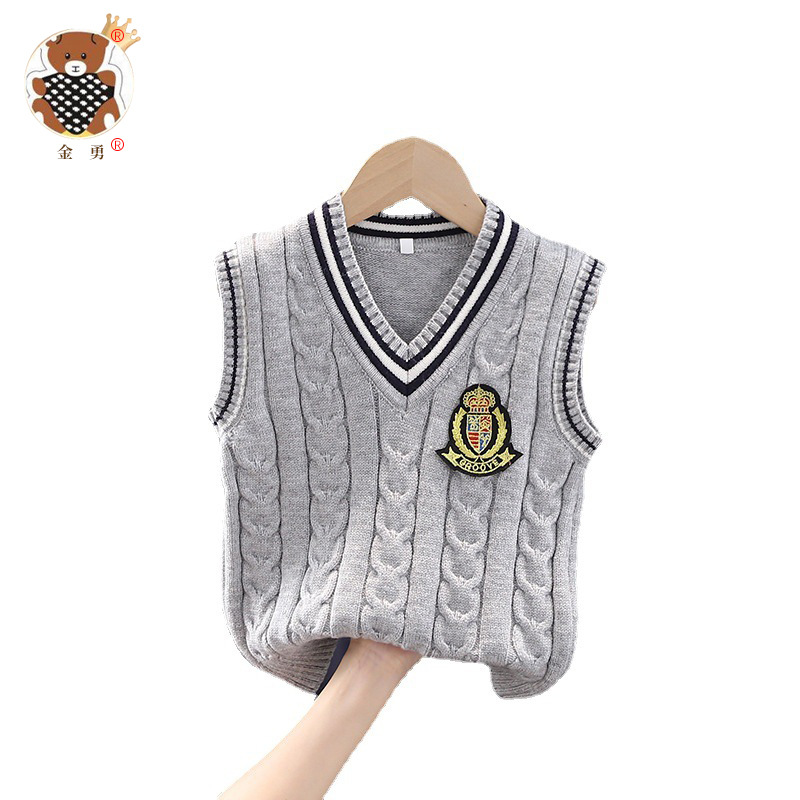 [Oso de Jin Yong] Daifa Otoño Nuevo suéter de punto con cuello en V chaleco masculino y femenino uniforme escolar de primaria y secundaria Escuela Británica