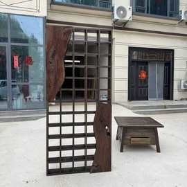 侘寂风老榆木博古架实木壁挂式茶杯展示架中式多宝阁茶叶展示架