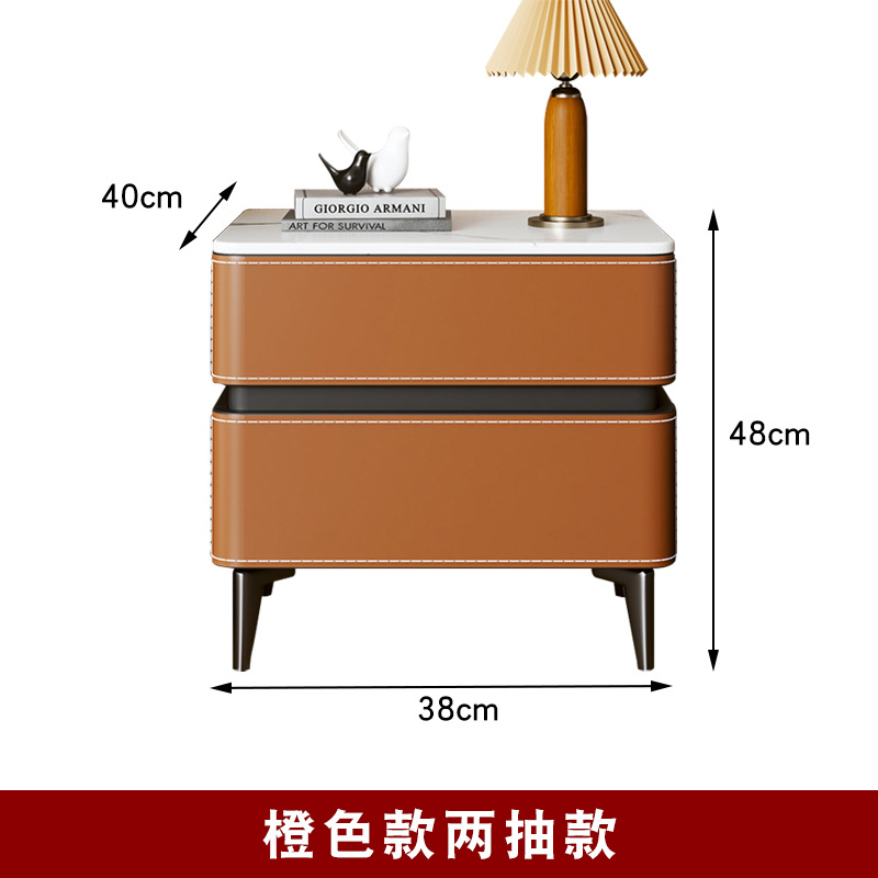 Mesita de noche de cuero estilo saddle para dormitorio, moderna 2023, de lujo ligero, con acabado mate pizarra, mueble de almacenamiento, minimalista italiano, de madera maciza