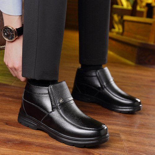Men's Senior Genuine Leather Winter Warm Fleece Lined Thick Calf Size Dad's Cotton Shoes