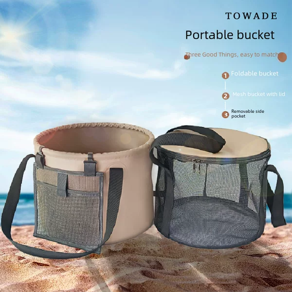 Outdoor portable PVC lifting bucket foldable camping fishing folding bucket washing fruit mesh bag leisure bucket