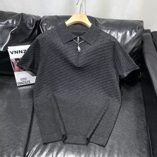 夏装薄款时尚纯色鼓波花纹修身弹力针织衫短袖T恤灰色舒适百搭