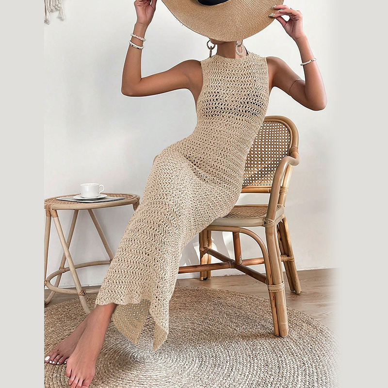 Vestido largo tejido calado, espalda descubierta image 6