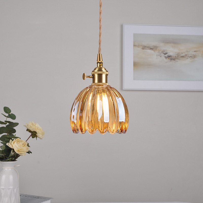 Brass Glass Chandelier Nordic Retro Homestay Bar Restaurant Bedside Lamp Creative Cafe Candle Bedroom Lamp