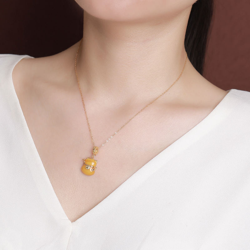 Mặt dây chuyền bạc S925 hình mèo may mắn khắc chữ — Mặt dây chuyền đơn (không có dây chuyền)