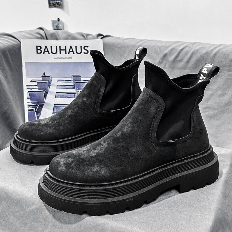 Martin Boots Men's 2024 New Soft Leather Slip-on Chelsea All-match Casual British Workwear High-top Trendy Men's Shoes