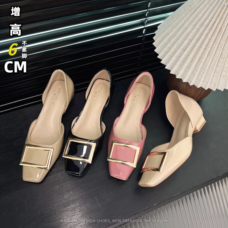 No Tired Feet! Women's Mary Jane Shoes with 6cm Internal Height Increase, Square Buckle, Shallow Mouth, 2026 New Model, Pink High Heels