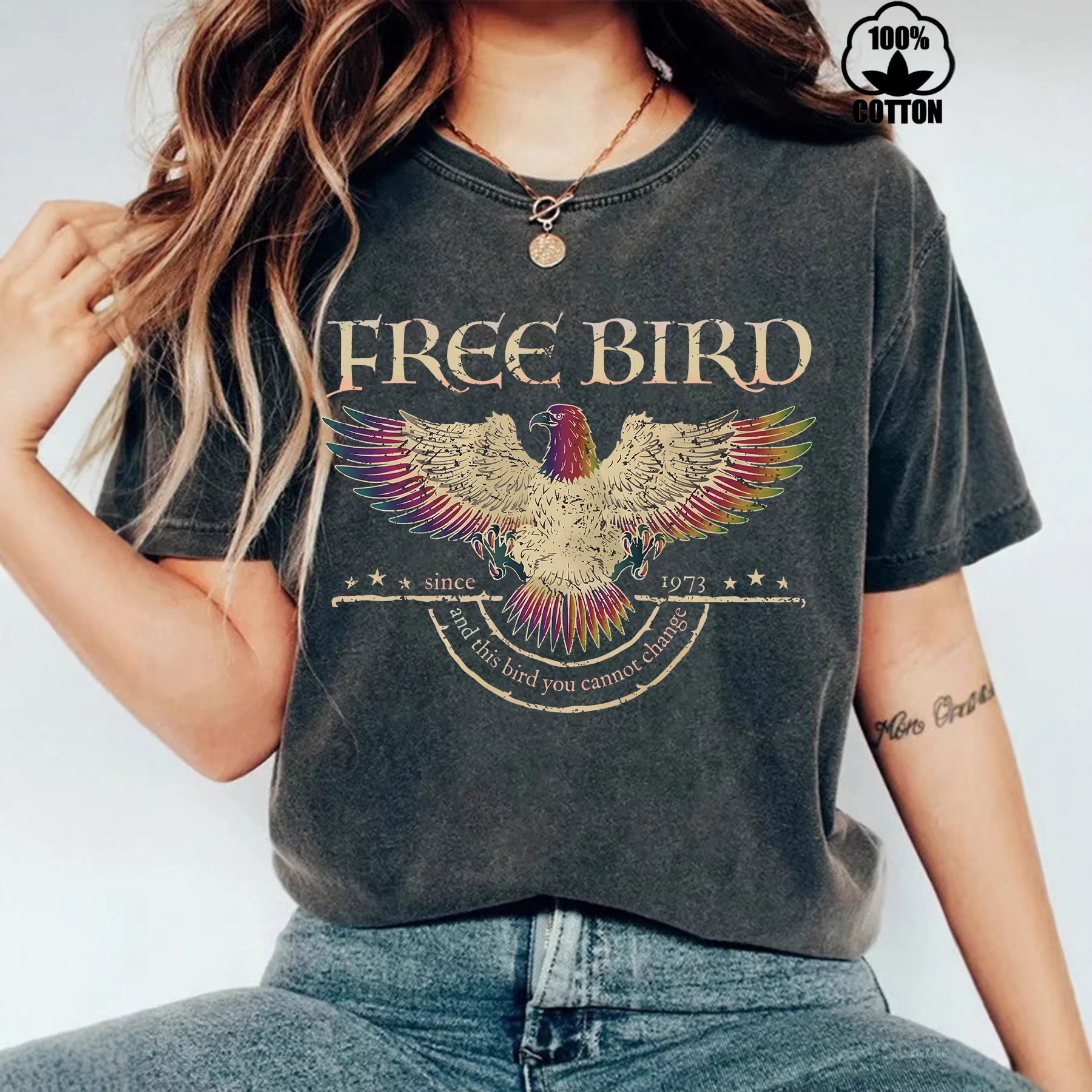 Amazon Independent Site Pure Cotton Washed Vintage Eagle Independence Day Round Neck Loose Short-Sleeve Ebay T-Shirt for Women Wholesale