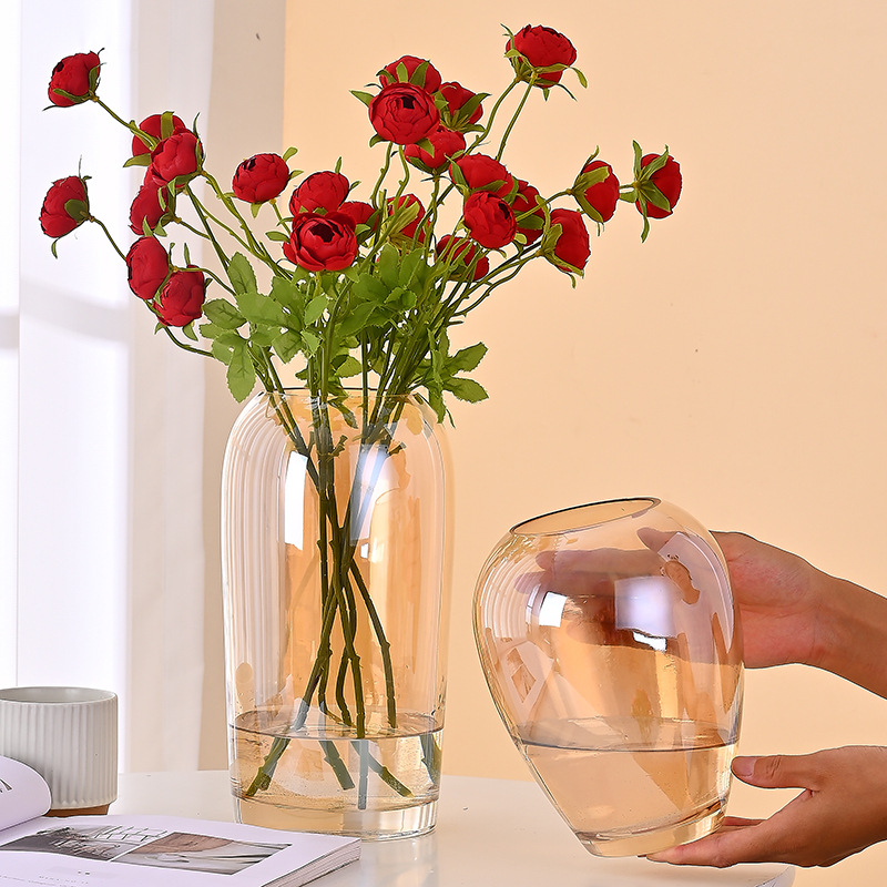 Vaso de vidrio nórdico sala de estar decoración floral lujoso de alta calidad mesa de comedor transparente simple botella de vidrio hidropónica