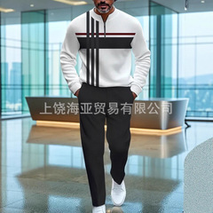 2025跨境亚马逊独立站新款男士时尚3d印花长袖长裤运动休闲两件套