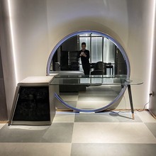 意大利轻奢妆台圆型带灯 现代简约带抽屉梳妆台家用意式轻奢妆台
