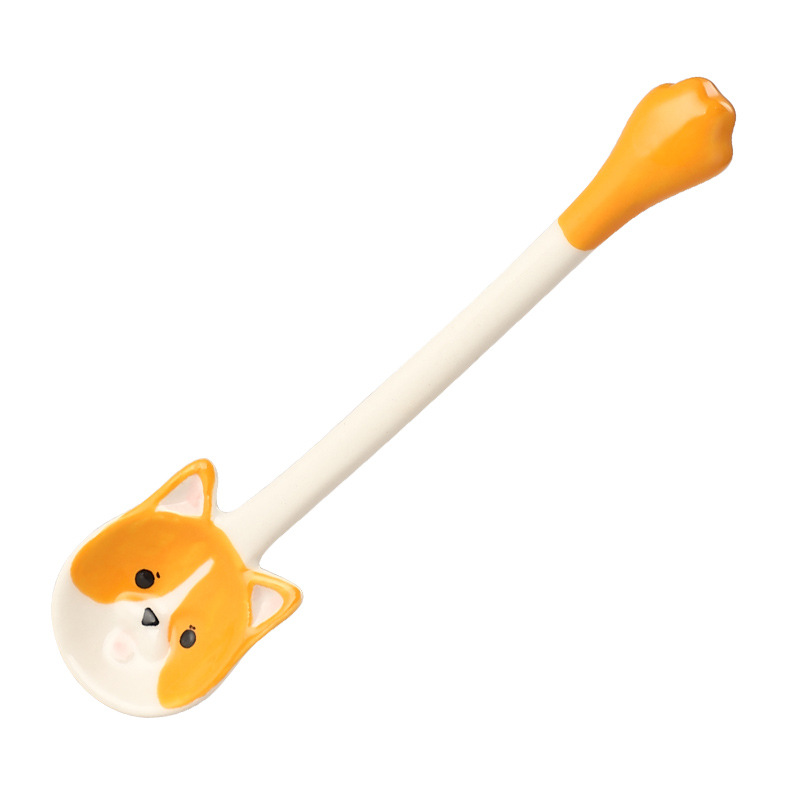 Cerámica Shiba Inu Corgi pintada a mano pequeña cuchara niños alimentación del bebé lindo suplemento alimenticio de dibujos animados cuchara de sopa cuchara hogar