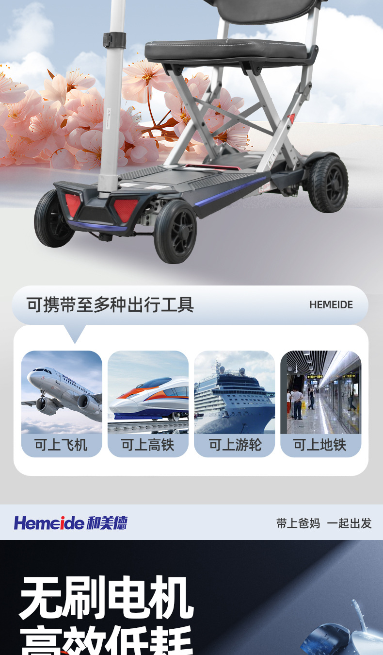 Cross-Border Mobility Scooter for the Elderly and Disabled, Four-Wheel Electric Scooter, Foldable Small Lithium Battery Scooter
