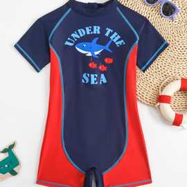 儿童泳衣男童小童连体男孩婴儿防晒韩国游泳衣游泳裤套装儿童款