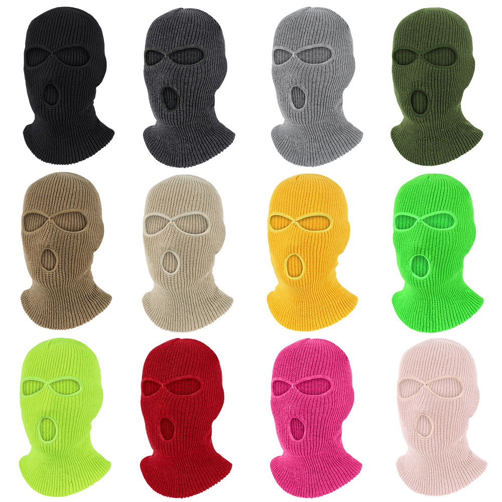 Qianqianya Outdoor Ski Three-Hole Hood Warm Double-Layer Knitted Eye Mask Head Protection and Neck Protection Integrated Hat