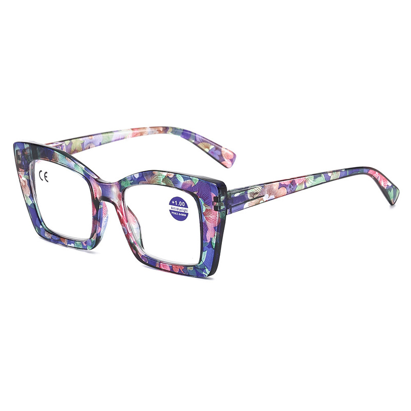 ヨーロッパとアメリカの新しいファッション抗青色光老眼鏡女性用ラージフレームトレンディなスプリング老眼鏡高齢者用フラワーフラットミラー|undefined