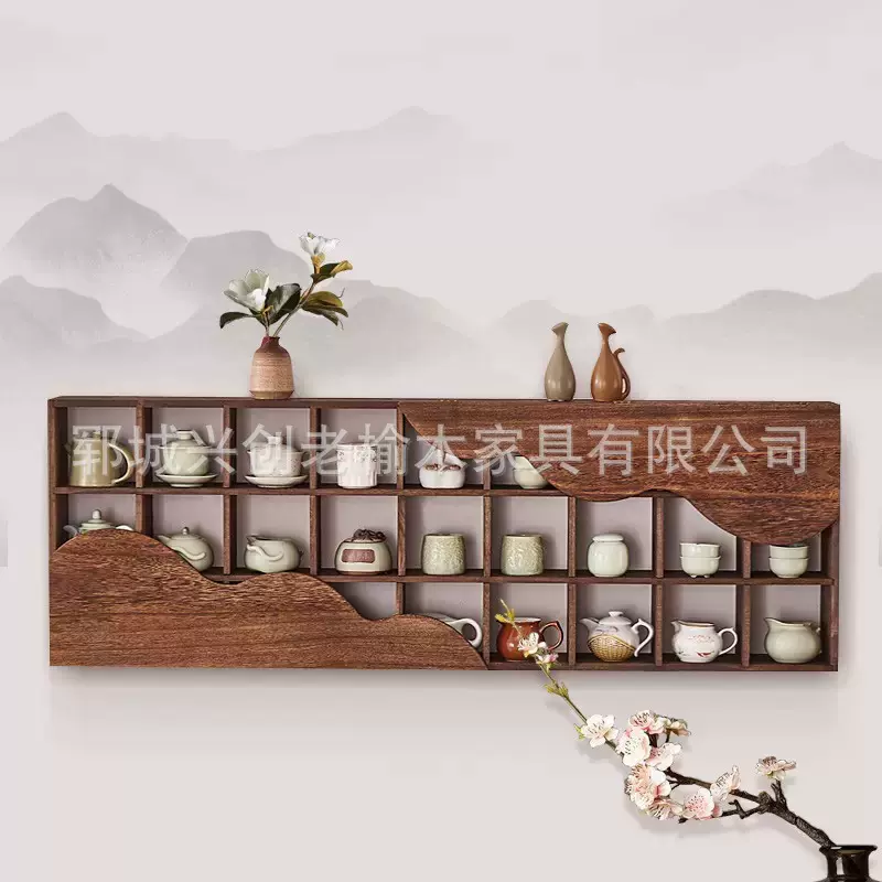 实木博古架多宝阁壁挂式古董置物架老榆木紫砂壶瓷器展示架