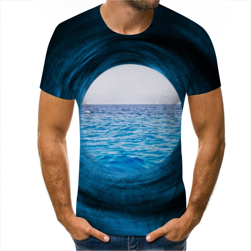 New Cross-Border Digital Water Ice Abstract Picture 3D Printed Men's Short-Sleeved T-Shirt Youth Male and Female Students Trendy