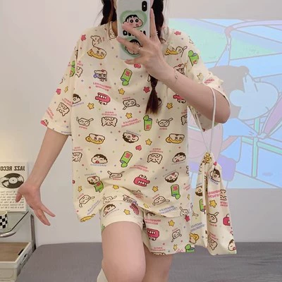 Летняя пижама, plus-size, мультяшный комплект с коротким рукавом и шортами, размеры M–XXL