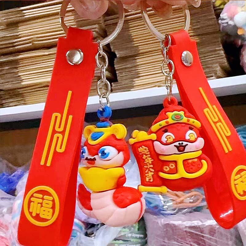 Cute Cartoon Silicone New Year Fu Snake Keychain Couple Car Bag Pendant Push Cheap Small Gift Wholesale