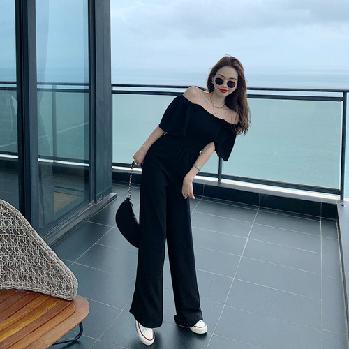Wide-leg jumpsuits for women's summer  new style, thin, high-end, small, waist, thin, square collar, temperament jumpsuits