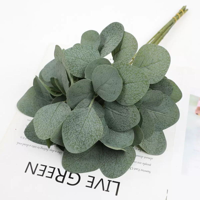 Simulated Green Plant Eucalyptus Leaves Single Branch with Fruit Eucalyptus Money Leaves Wedding Decoration Fake Flower Props Photography Wholesale