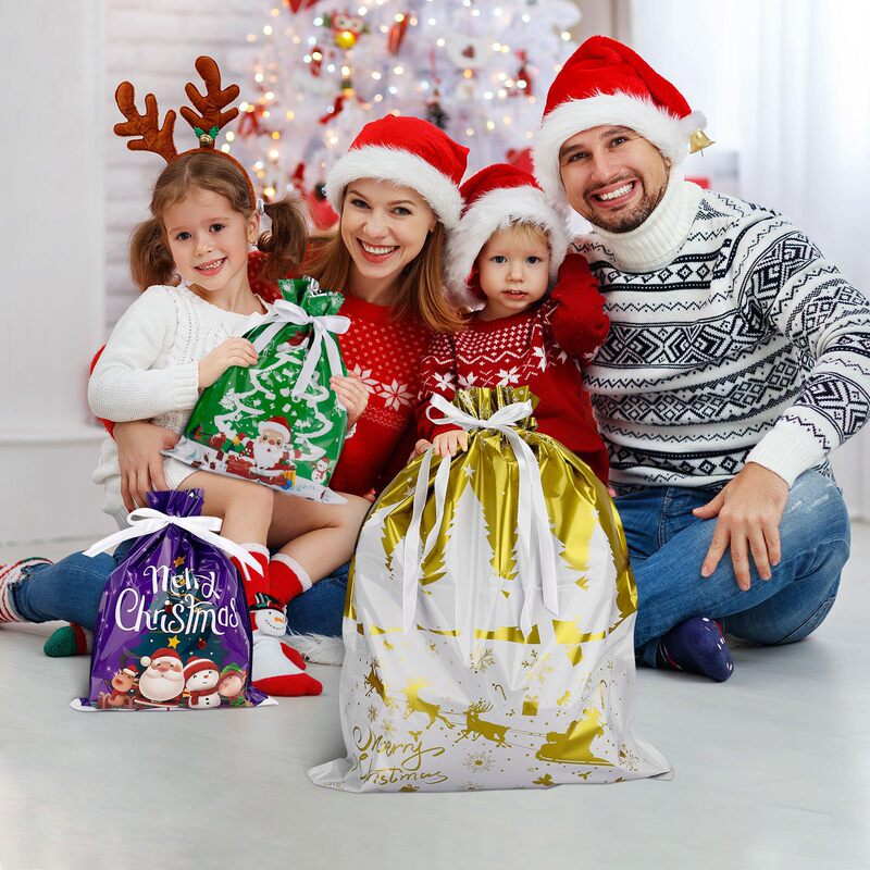 クロスボーダーのクリスマスの贈り物の袋の現物2025新型のクリスマスのプレゼントの袋のセットのクリスマスイブのリンゴの袋は縄を引きます。|undefined