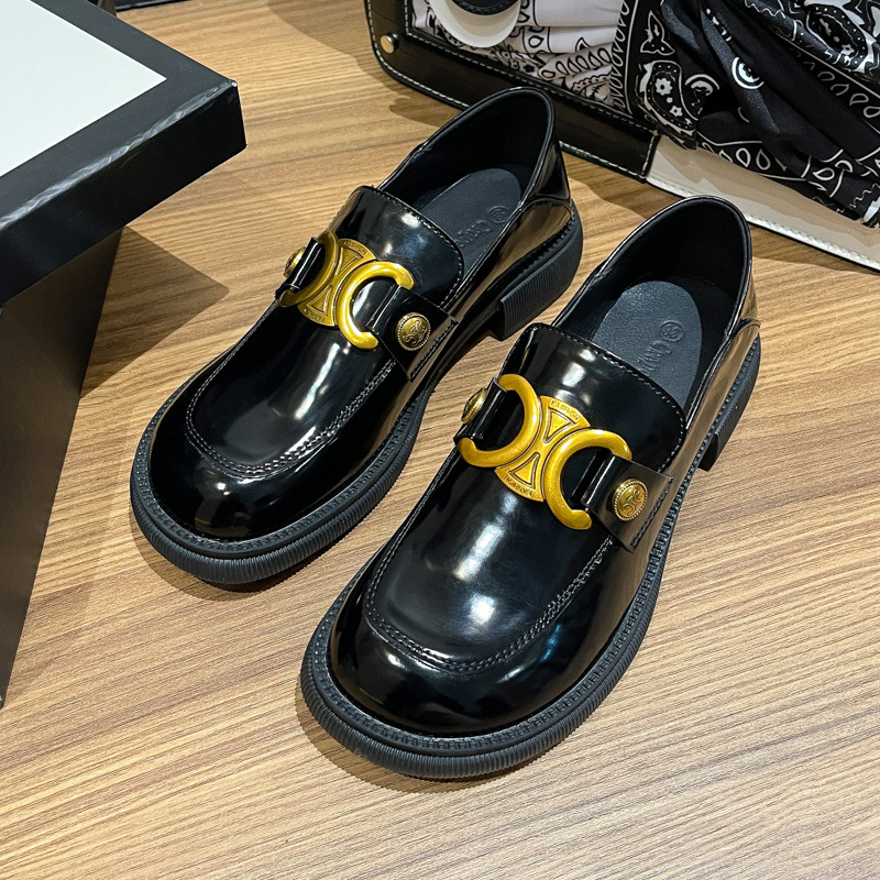 Nuevos Mocasines Retro Británicos de Primavera 2024 para Mujer, Zapatos de Cuero con Tacón Grueso y Punta Redonda, Zapatos de Una Sola Pieza para Mujer 3093-2, Versátiles
