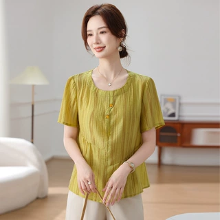 妈妈夏装短袖T恤上衣2026新款洋气50岁中年女装新中式国风单件女