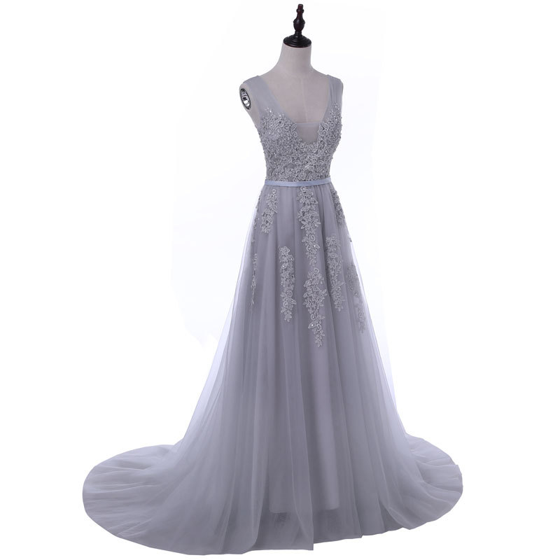 Vestido de Noche con Cuello en V para Mujer de Encaje Sin Mangas para Fiesta image 3