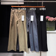 081403 夏季新款女士日常休闲百搭纯色吸汗口袋西装休闲阔腿裤
