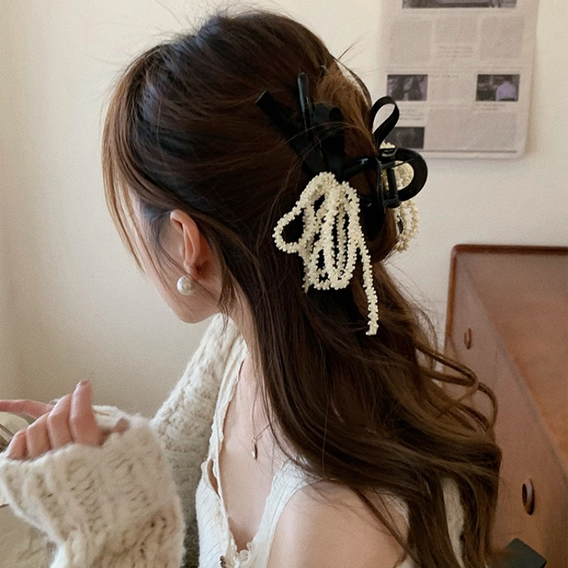 Grampo de cabelo estilo coreano, grampo de cabelo estilo francês, borla, pérola, grampo de cabelo feminino, grampo de tubarão, acessórios elegantes para cabelo_voghion.com