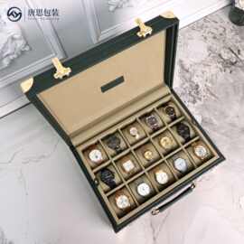 绿色多位手表箱木质手表收纳盒首饰包装表盒皮质手提手表收藏盒