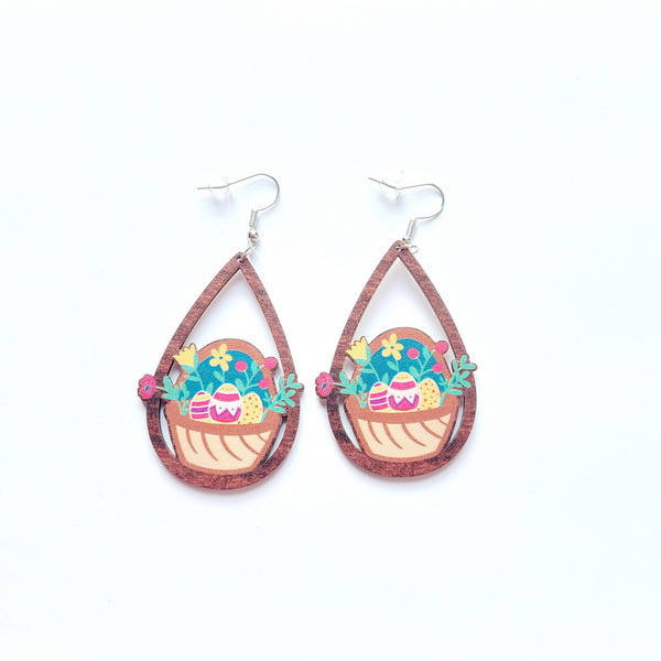 1 Pair Retro Rabbit Water Droplets Wood Easter Women's Drop Earrings display picture 3