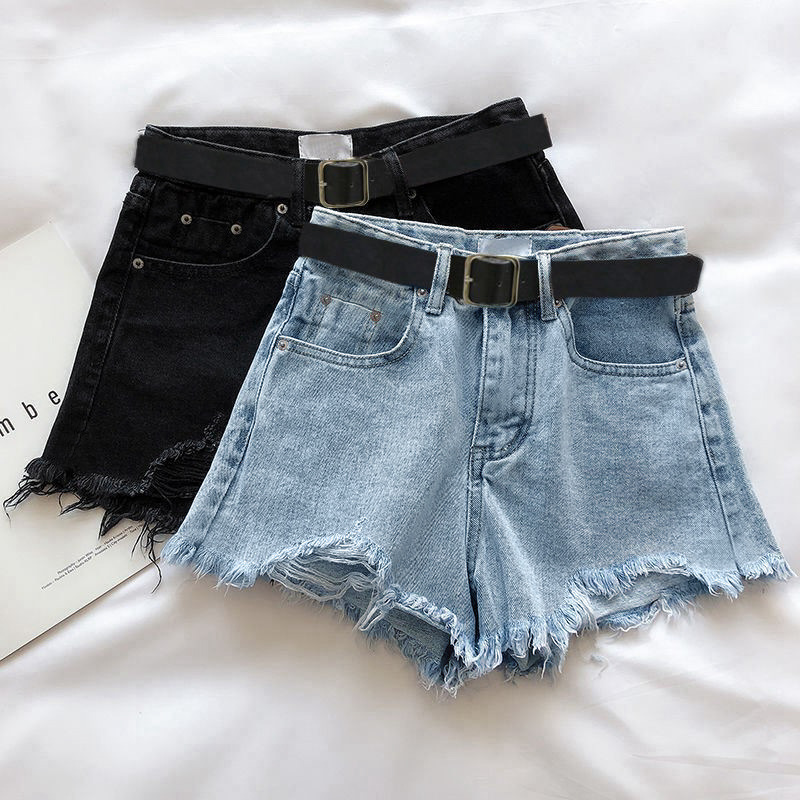 Summer Ripped Denim Shorts for Women, High-Waisted, Wide-Legged, Outer Wear for Fat Girls, Loose and Slimming Look, A-Line Wide-Legged Short Denim Ns Trend