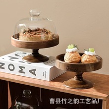 日式简约木质蛋糕托盘高脚甜品展示架排队糕点架实木水果托盘