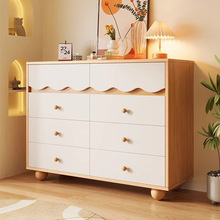 原木奶油风餐边柜客厅靠墙实木储物柜置物柜落地斗柜家用茶水柜子