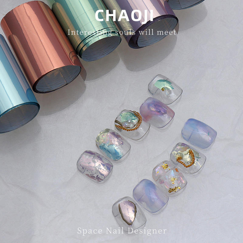 En línea celebridad elegante sirena de color claro Perla papel de transferencia electrochapado metal ins estilo Cielo Estrellado pegatinas Aurora color mágico champán pegatinas