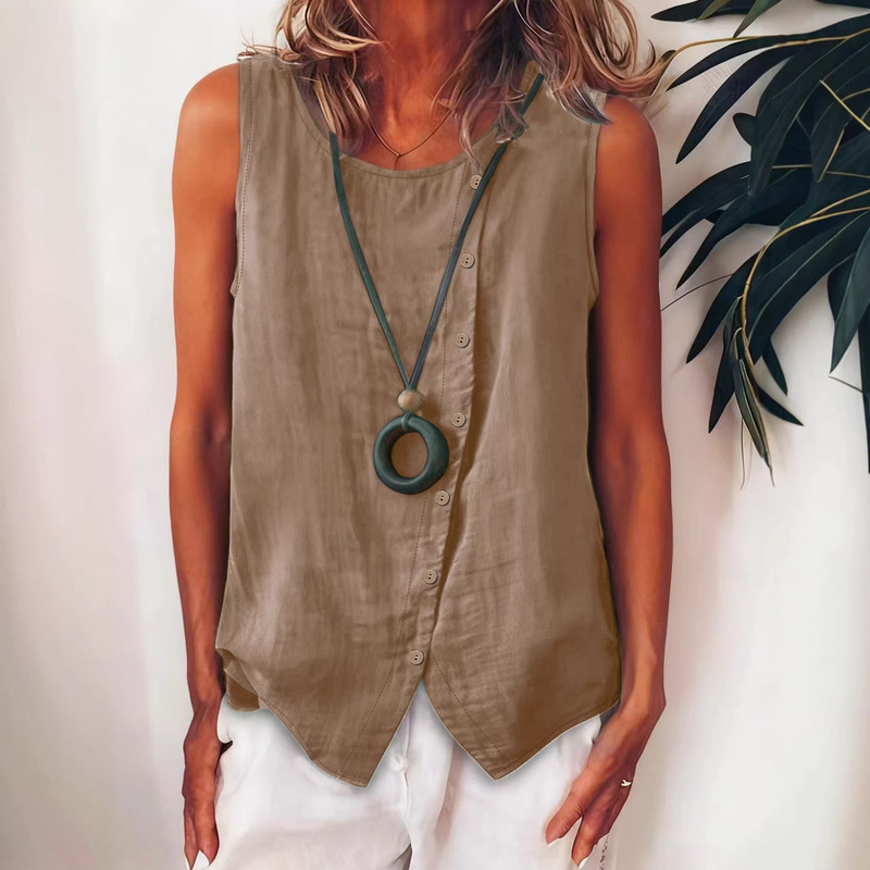 2026 European and American New Style Women's Bohemian Style Sleeveless Button-Down Shirt with Side Single-Breasted Loose Vest Top 2026 European and American New Style Women's Bohemian Style Sleeveless Button-Down Shirt with Side Single-Breasted Loose Vest Top