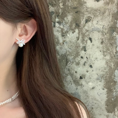 韩系芭蕾风蕾丝蝴蝶结珍珠耳钉女轻奢小众高级感气质耳环绝美耳饰