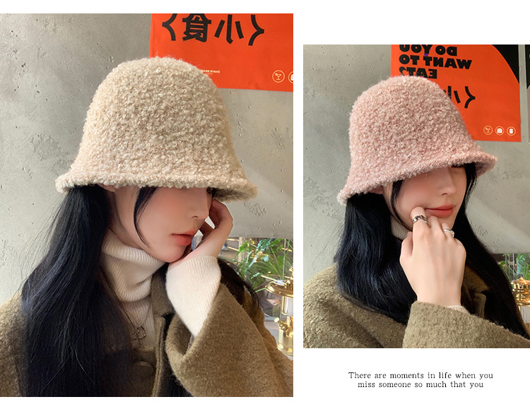 Chapeau seau en peluche pour femmes, couleur unie, Simple, mode coréenne, chaleur extérieure, petit chapeau, nouvelle collection automne et hiver_voghion.com