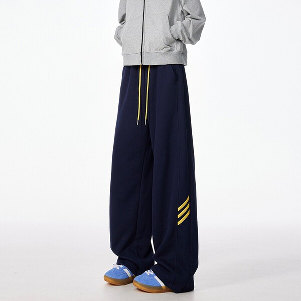 2025 Spring and Autumn New Loose Straight Sweatpants Men's Trendy Long Pants Heavyweight Couple Striped Three-Bar Sports Casual Pants