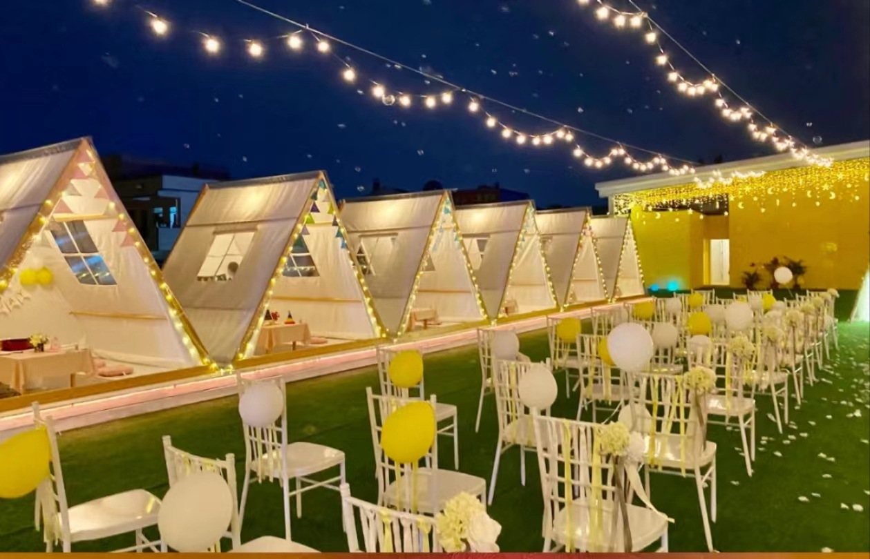 Internet celebrity tent triangle terrace Hot Pot Cottage barbecue outdoor camping starry bed & breakfast catering rain-proof tent